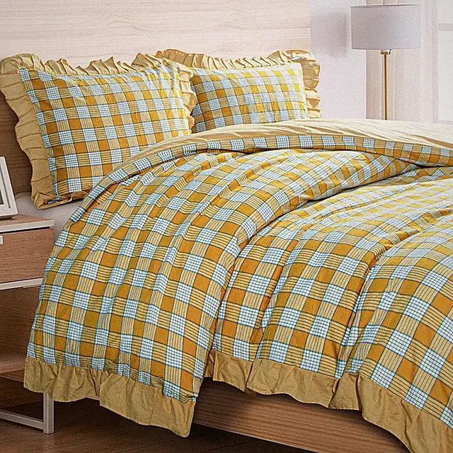 3 Pieces Washed Cotton Ruffled Duvet Cover Set, Ultra Soft Comforter Cover