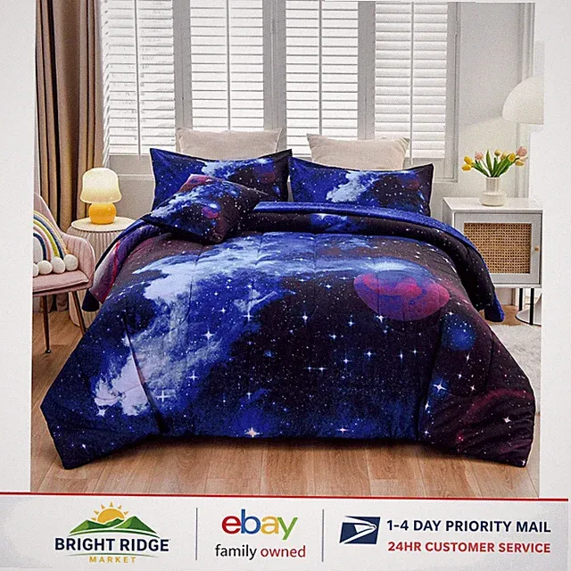 3D Printed Galaxy Quilt Set, Includes Comforter and Fitted Sheet for Full Bed