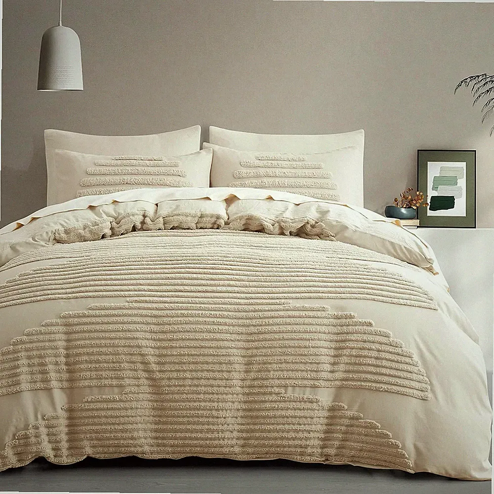 5 Pieces Full/Queen Duvet Cover Set, Boho Bedding Sets for Modern Home, Tufted a