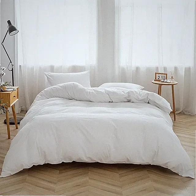 Bedding Duvet Cover Set 3 Pieces 100% Washed Cotton Duvet Cover Linen Like Te...