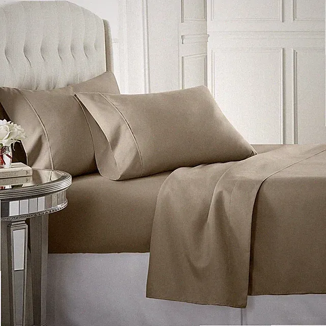 Complete Bedding Set 1000TC 100%Egyptian Cotton Beige Solid Twin/Full/Queen/King