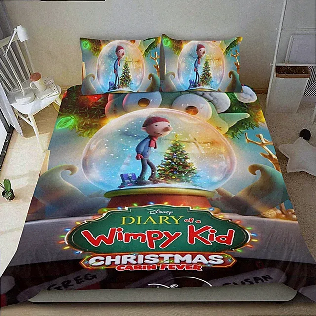 Diary of a Wimpy Kid Christmas Bed Duvet Cover Bedding Set 3 Piece For Kids Gift