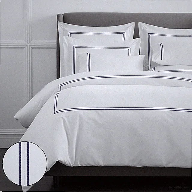 Dorset Stripe Luxe Smooth Egyptian Cotton Sateen Duvet Cover - Blue, Full...