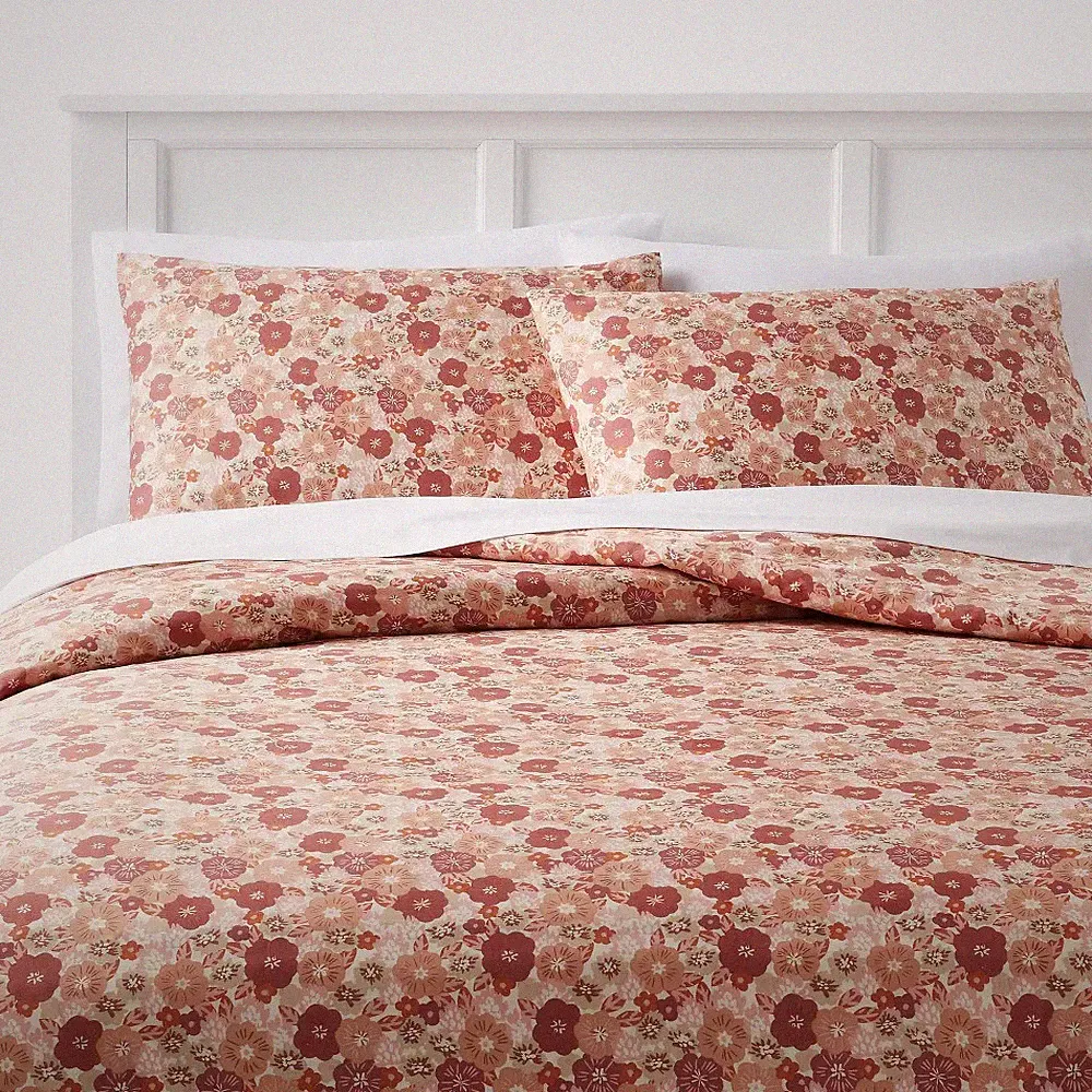 Full/Queen Printed Easy Care Duvet Cover and Sham Set Copper/Light Pink Floral