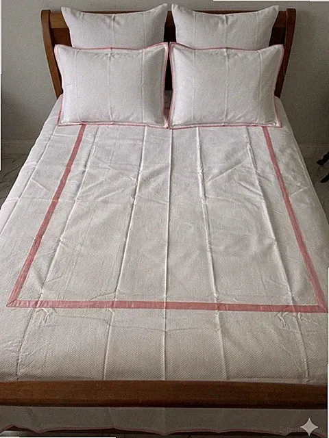 Look Linen Co Twin Banded Duvet Cover White Pink Trim Cotton Portugal Luxury