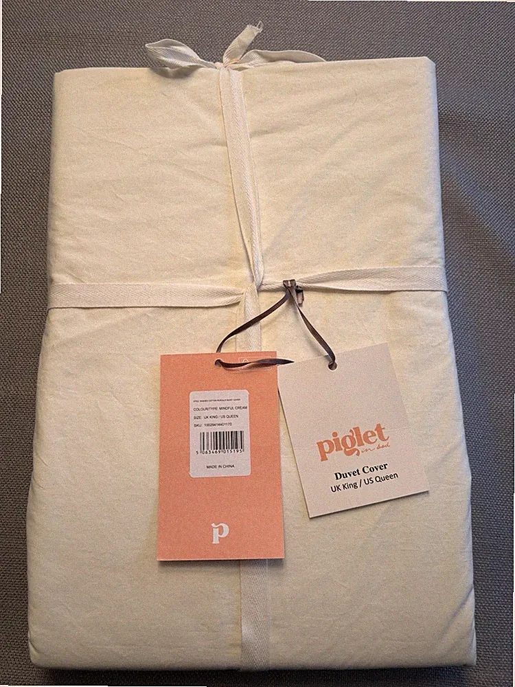 Piglet In Bed Washed Cotton Percale Duvet Cover Mindful Cream Queen Size NEW