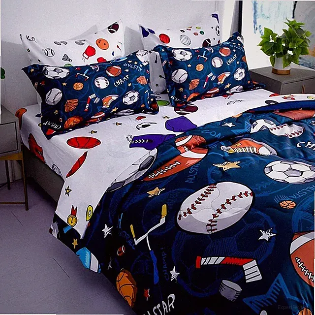Sports Duvet Cover Full Size Bed in a Bag 7 Piece Set for Kids and Boys.