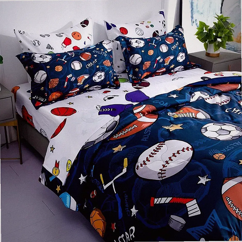 Sports Duvet Cover Full Size Bed in a Pocket 7 Piece Set for Kids and Boys
