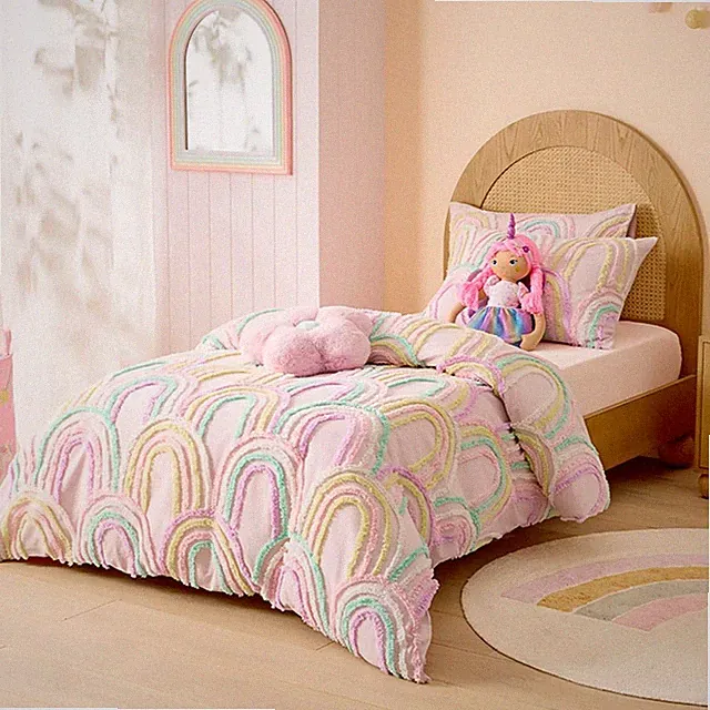 Tufted Duvet Cover Set , Colorful & Soft Quilt Bedding with Pillowcases Queen